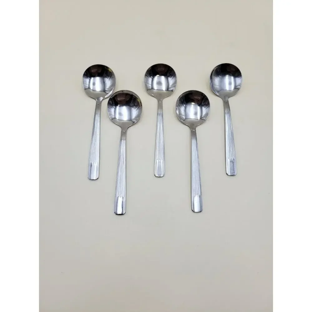 Cortland Estate Stainless Steel Round Bowl Soup Spoons Set of 5 Ribbed Handle
